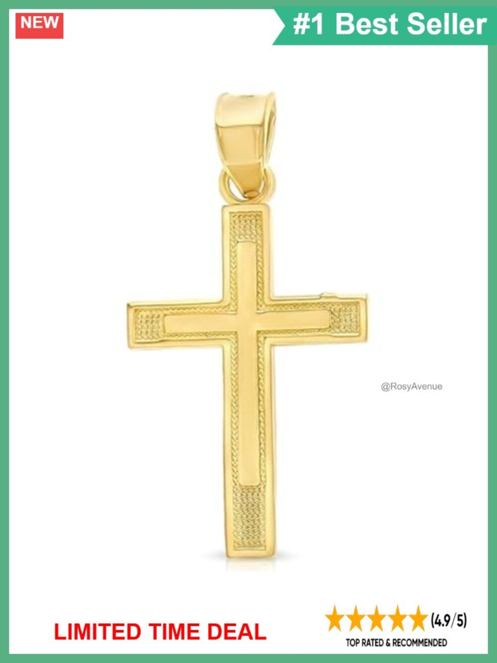 14K Solid Gold Double Cross Pendant Charm Religious Necklace